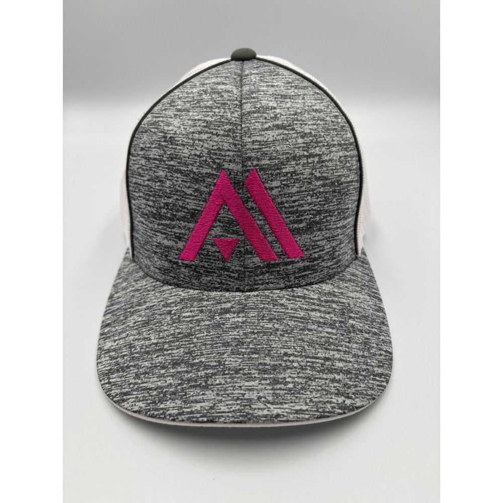 Pacific Headwear 106c Snapback Trucker Hat Heather Grey Pink Logo Mesh‎ Cap OSFA